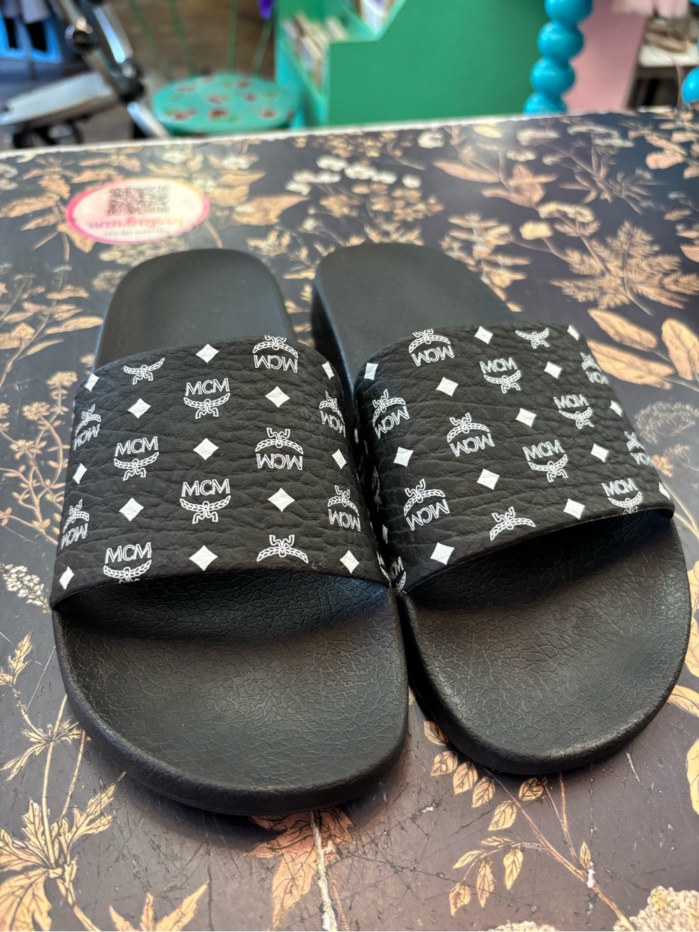 MCM Black Monogram Slide Sandals for Men